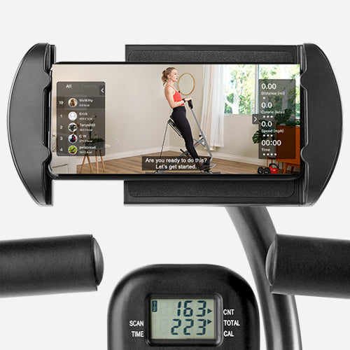 Device Holder | Includes a built-in device holder, enabling users to stay entertained and connected with their devices during workouts.