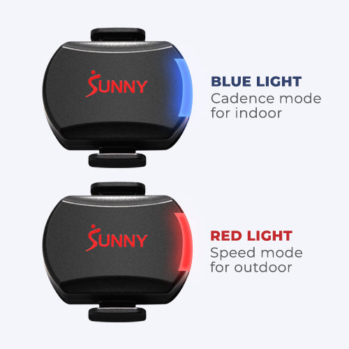 VISIBLE CONNECTION | Two LED lights indicate the sensor's device connection and mode; blue light signifies cadence mode and red light represents speed mode. Lights flash to show sensor's status: power on, wake up, broadcast, and connect. Please refer to the user manual for full detail.