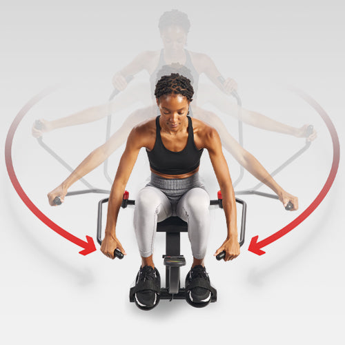 Full-Motion Handlebars | The full-motion handlebars on this rowing machine rotate 360 degrees to mimic the natural motion of rowing on water. This full range of movement engages your back, arms, and core.