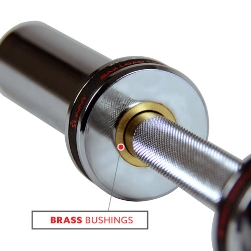 BRASS BUSHINGS | Bushings fit between the bar and the sleeve, reducing friction between the outer and inner sleeve thus making the spinning movement smoother. Perfect for powerlifting style lifts.