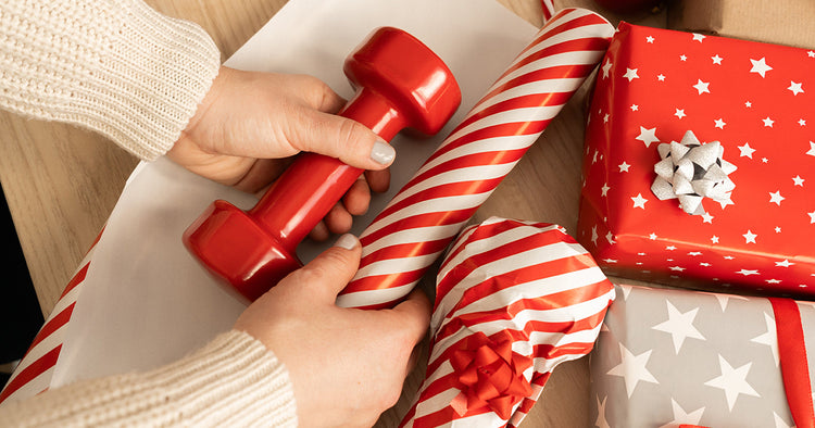 Exercise equipment wrapped as Christmas gifts