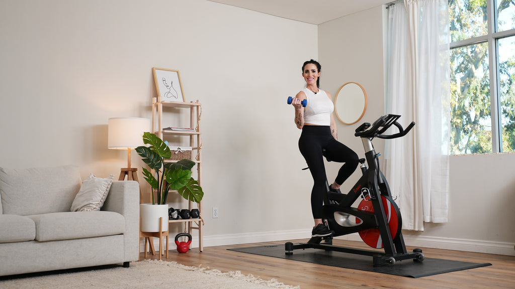 Stationary bike with upper body online workout