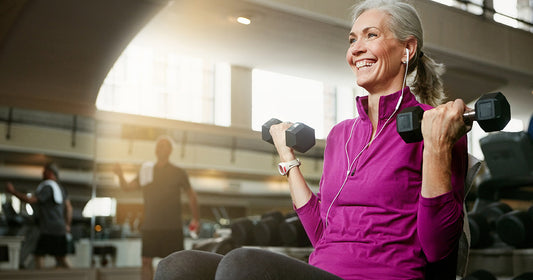 Senior working out with fitness gear