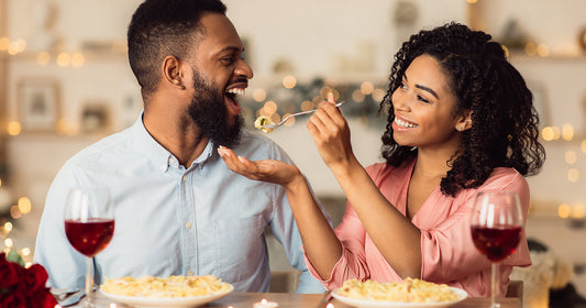 Couple enjoying healthy date night recipes