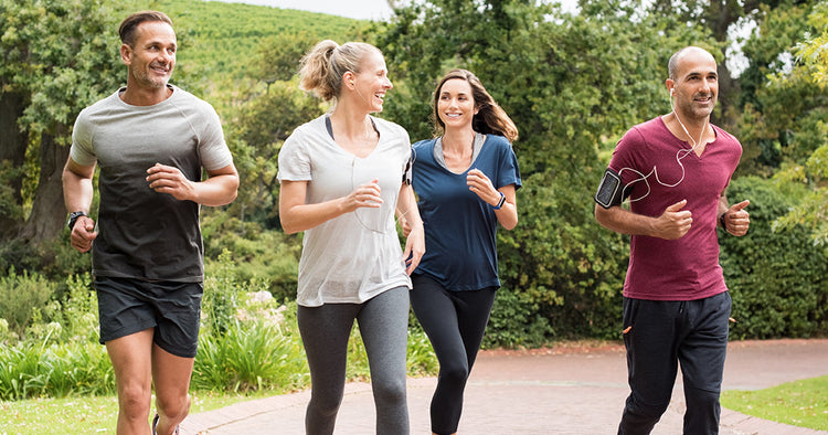 People walking and running