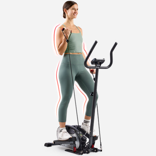 Full Body Workouts | Engage your entire body by using the included resistance bands for upper body strength while the elliptical motion tones your legs, offering a comprehensive full-body workout.