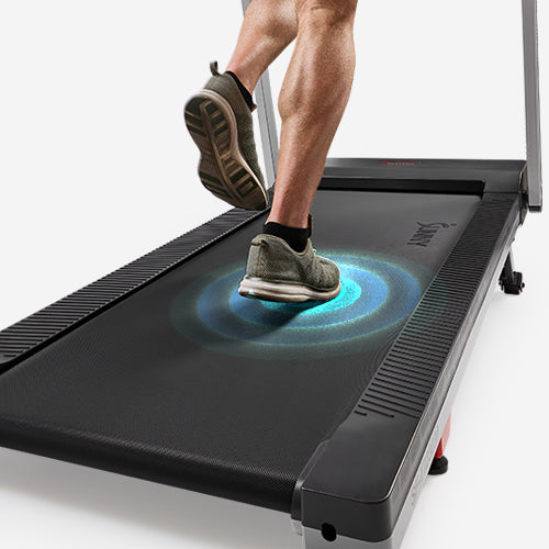 Heavy-Duty Construction & Shock Absorption | With a sturdy frame supporting up to 300 lbs and double-deck shock absorption, this treadmill ensures durability and a smooth, comfortable run.