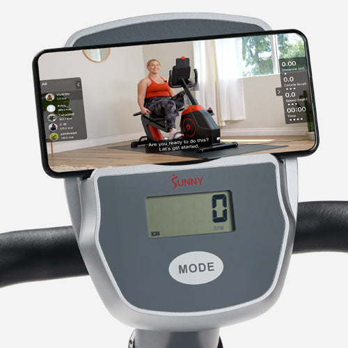 Device Holder | Stay connected and entertained during your workouts with our cycling bike's integrated device holder.