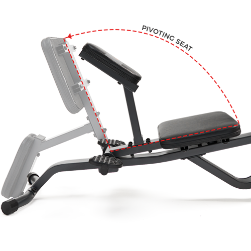 PIVOTING SEAT AND KNEEPAD | Go further in your stretches with a travel distance of over 24 inches. Large, cushioned seating and knee pad provide exceptional comfort and support.