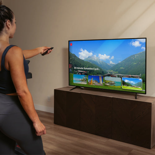 Smart TV Connectivity | Connect to your smart TV via Wi-Fi for immersive workouts with real-time tracking, scenic routes, and app access, and control it all using the SunnyFit TV App.