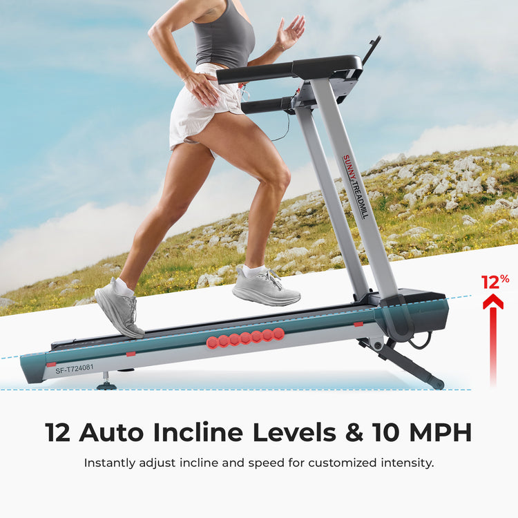 12 Auto Incline Levels & 10 MPH | Instantly adjust incline and speed for customized intensity. (BLUE SKY). 