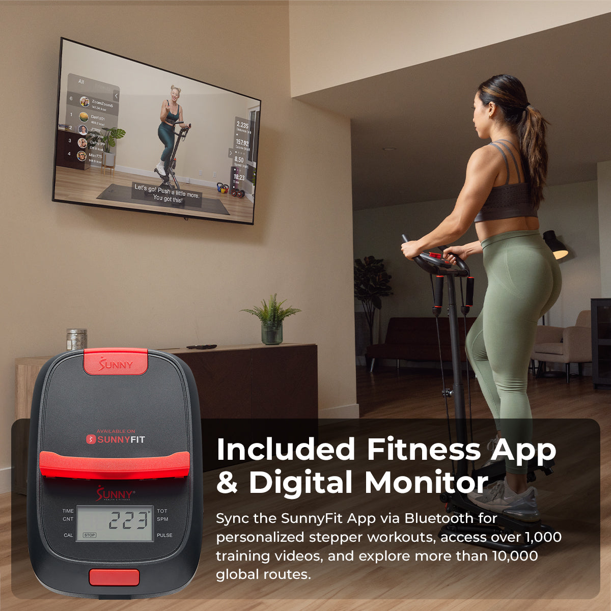 Smart Stair Exercise Stepper with Handlebar | Sunny Health & Fitness