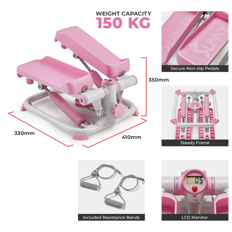 Smart Pink Mini Stepper with Resistant Bands - Sunny Health & Fitness