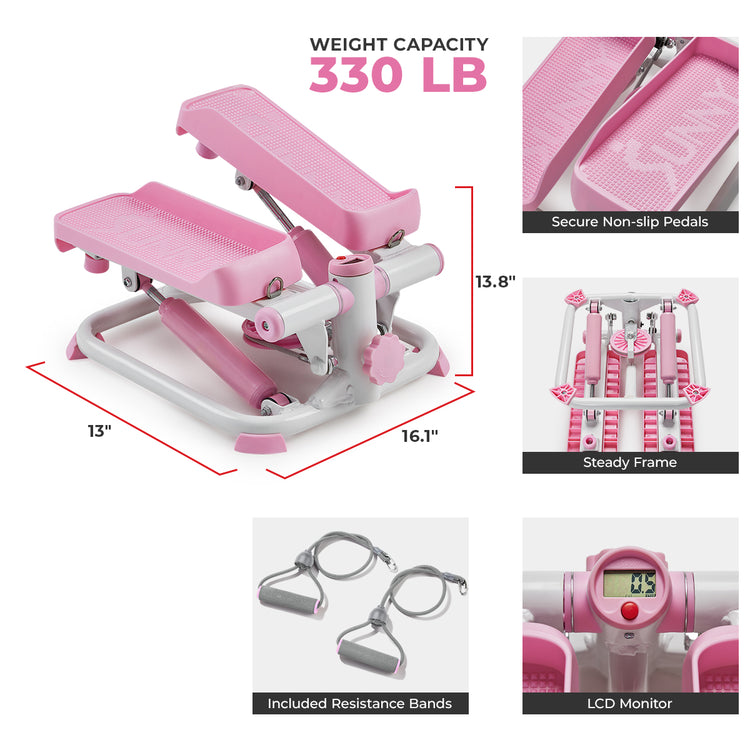 Smart Pink Mini Stepper with Resistant Bands | Sunny Health & Fitness