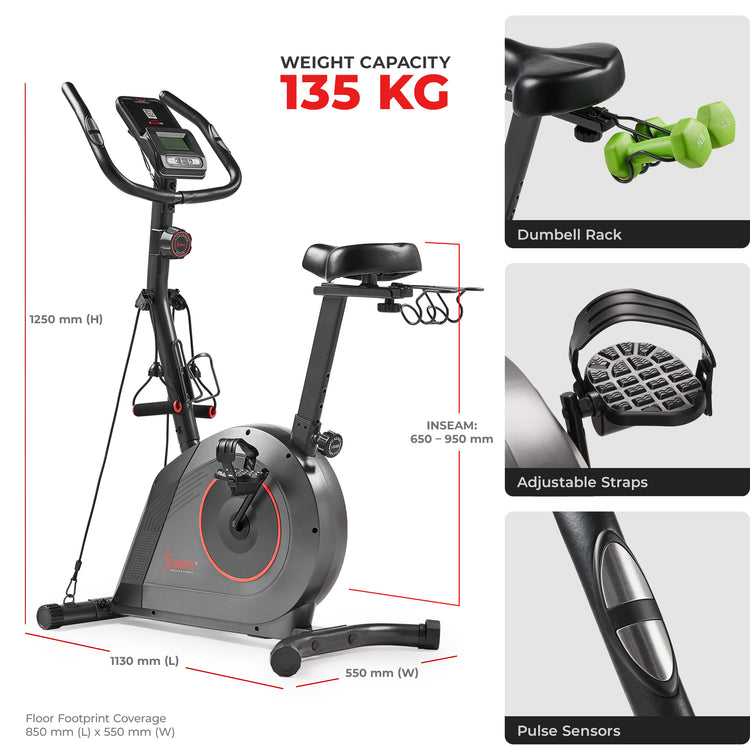 16-Level Magnetic Resistance Upright Bike with Workout Bands - Sunny Health & Fitness