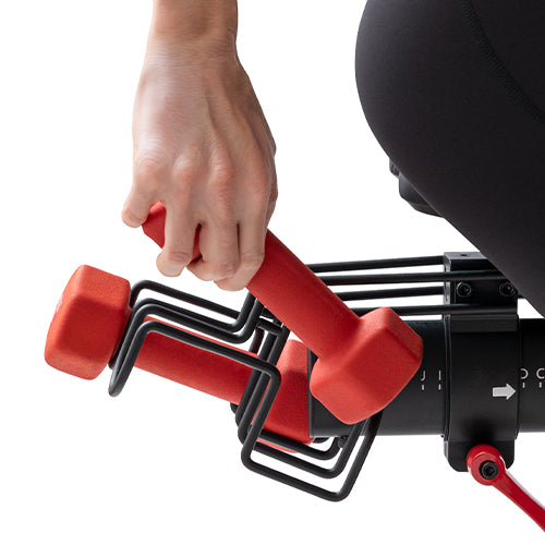 Dumbbell Storage Racks | Store light dumbbells on the bike for quick strength add-ons after cardio—no extra clutter in your space.