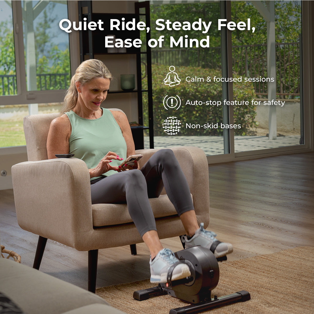 Smart Motorized Mini Exercise Bike-18 Speeds | Sunny Health & Fitness