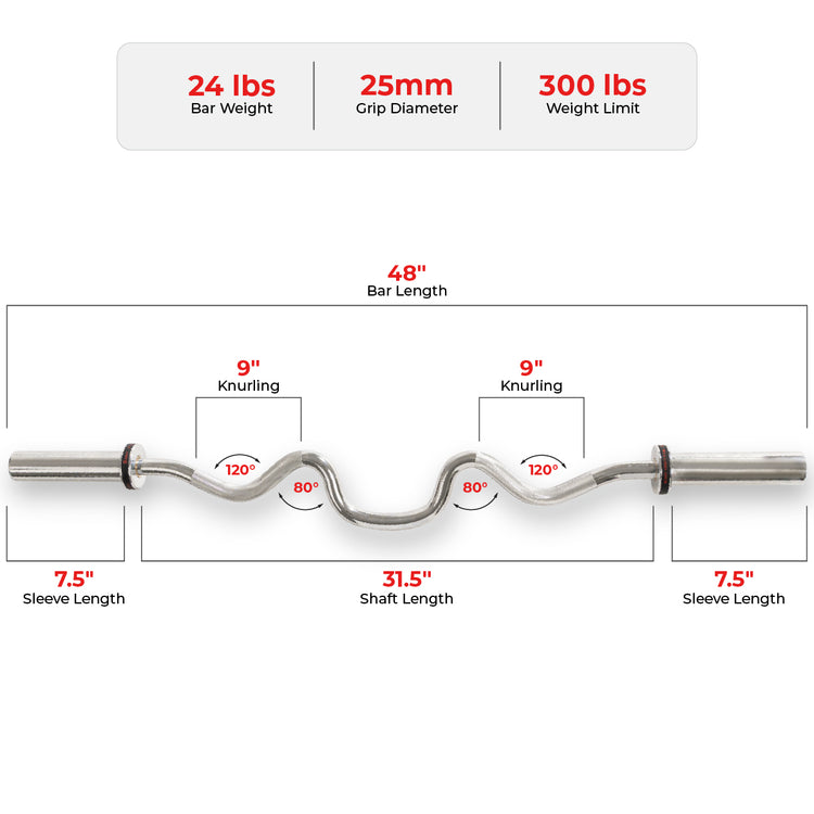 Olympic Curl Bars - EZ & Super Curl, 47 - 48"