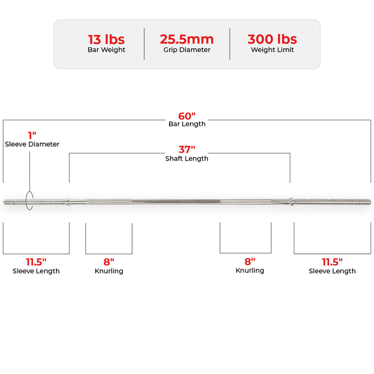 60" Threaded Barbell w/ Star-Lock Collars