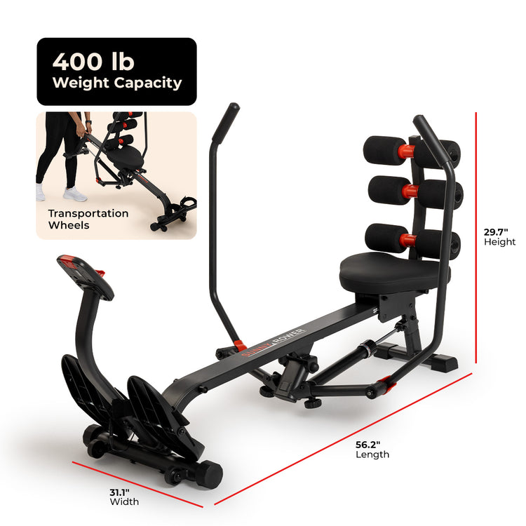 Full Motion Hydraulic Rowing Machine with Core Trainer