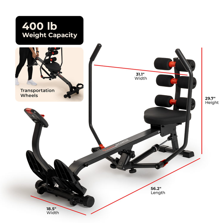 Full Motion Hydraulic Rowing Machine with Core Trainer