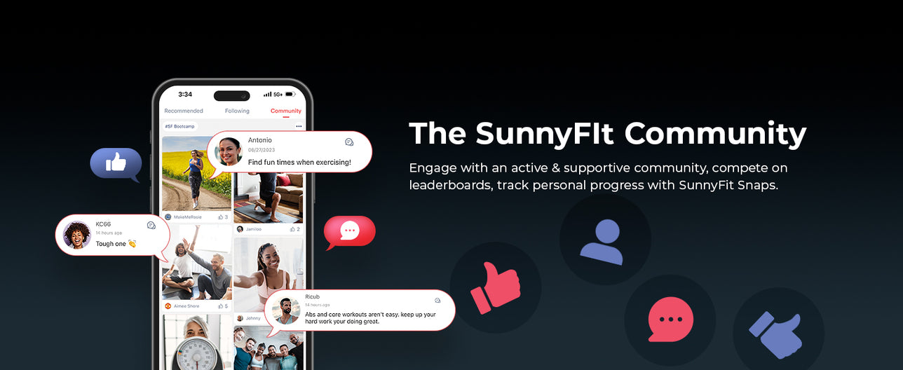 The SunnyFit Community | Engage with an active & supportive community, compete on leaderboards, track personal progress with SunnyFit Snaps.