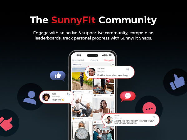 The SunnyFit Community | Engage with an active & supportive community, compete on leaderboards, track personal progress with SunnyFit Snaps.
