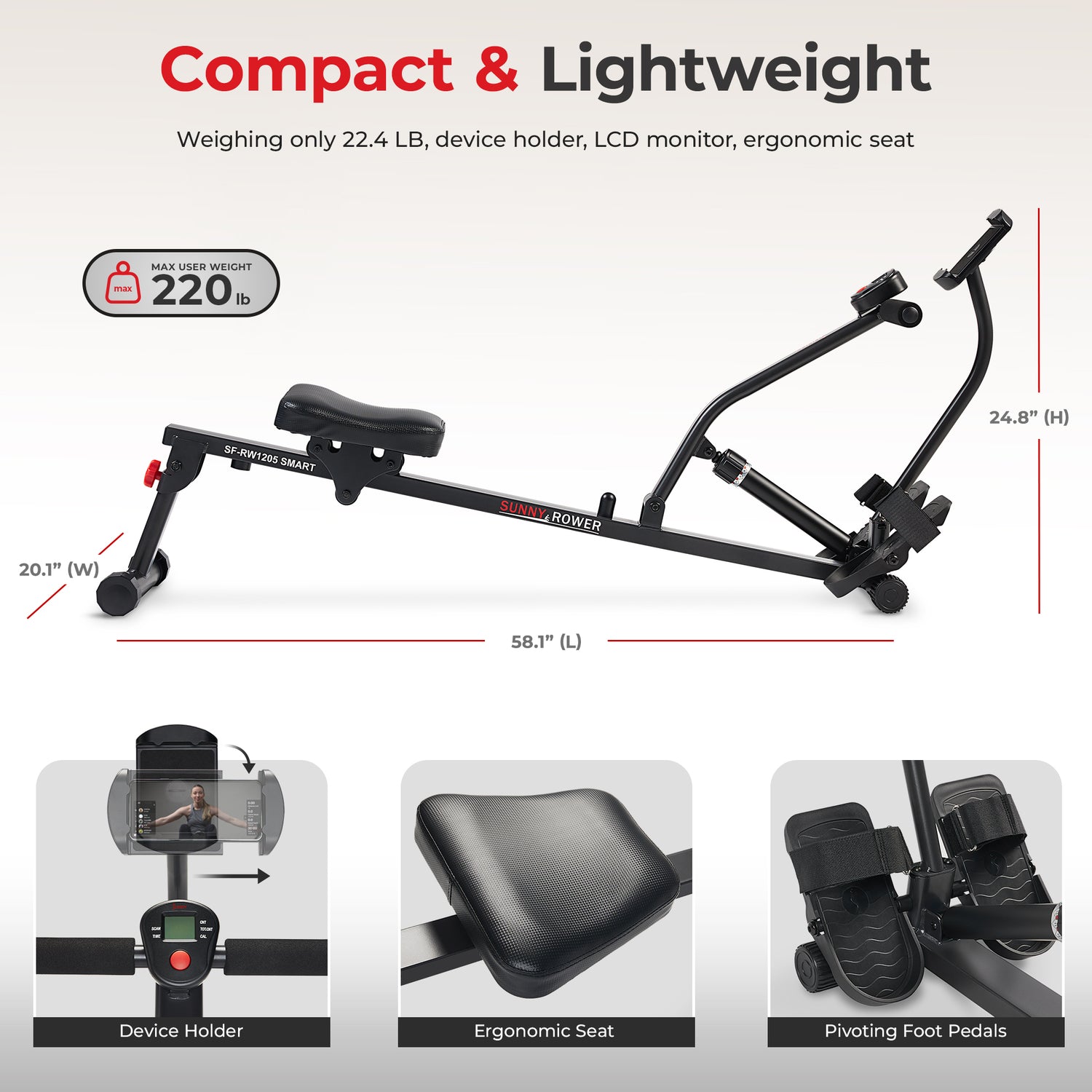 Anatomically Correct Rowing Machine Smart Compact Hydraulic Rowing Machine with 12 Levels Hydraulic ...