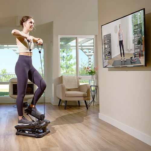 Bluetooth & SunnyFit App | Connect for compatible workout tracking, trainer-led sessions, scenic routes, and progress insights.
 