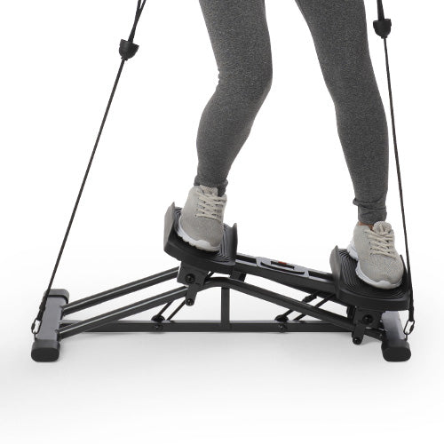 Natural Rise-and-Lower Motion | The sloped track naturally raises one pedal while lowering the other as you glide from side to side.

