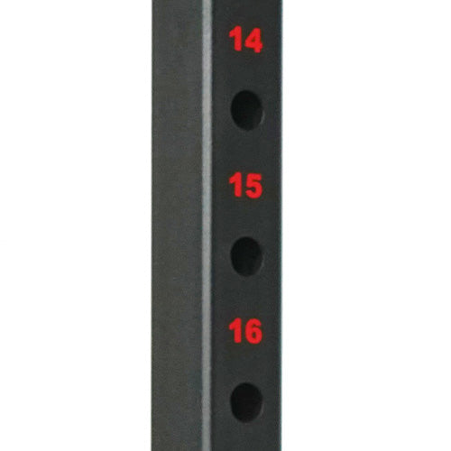 18 Numbered Height Levels | Easy-read numbered holes help align J-hooks and spotter arms faster for different lifts and users.
