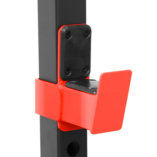 Adjustable J-Hooks | Set your bar position for squats, bench press, rows, rack pulls, and other barbell exercises.
