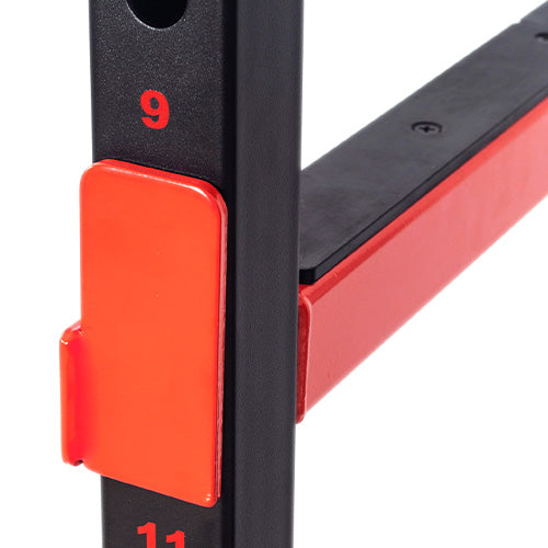 Safety Spotter Arms | Adjustable spotter arms help support heavier barbell lifts and strength progression.
