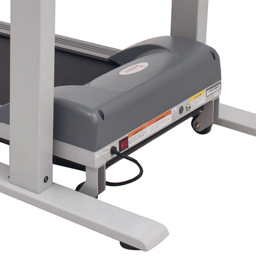 TRANSPORTATION WHEELS | Detach the treadmill to easily move it from room to room with the front-mounted transportation wheels.