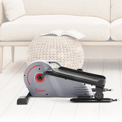 COMPACT DESIGN | This space-saving machine (25.2L in x 16.5W in x 10.2H in) can easily be stored while not in use. Use the built-in carry handle to easily lift and move this elliptical machine (26.5lb).