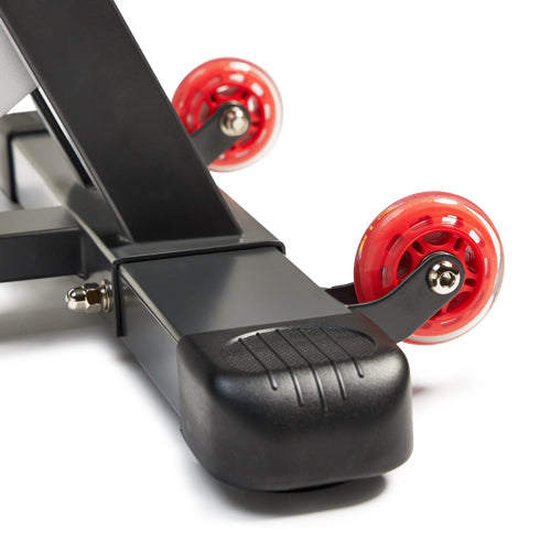 TRANSPORTATION WHEELS | Simply tilt and roll out for use or away for storage, no need for heavy lifting or muscle strain. The wheels at the front of the unit allow the user to move their equipment around with ease.