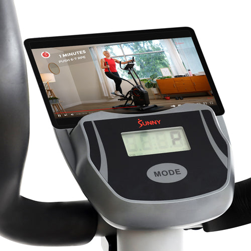 DEVICE HOLDER | Ride along with our Sunny Health & Fitness trainers using your phone, tablet, or any other mobile device of your choice!