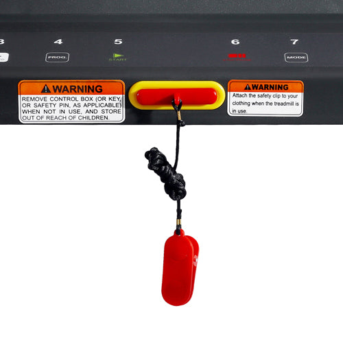 EMERGENCY STOP CLIP | Safety for our customers is our focus. When triggered, this stop clip will bring the treadmill to an immediate stop.