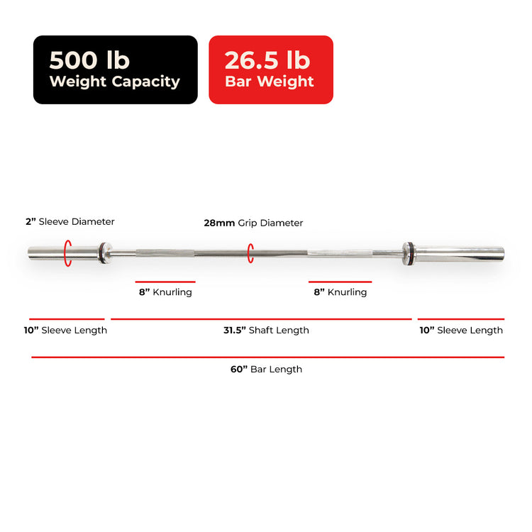 60" (5 ft) Olympic Barbell Bar - Sunny Health & Fitness