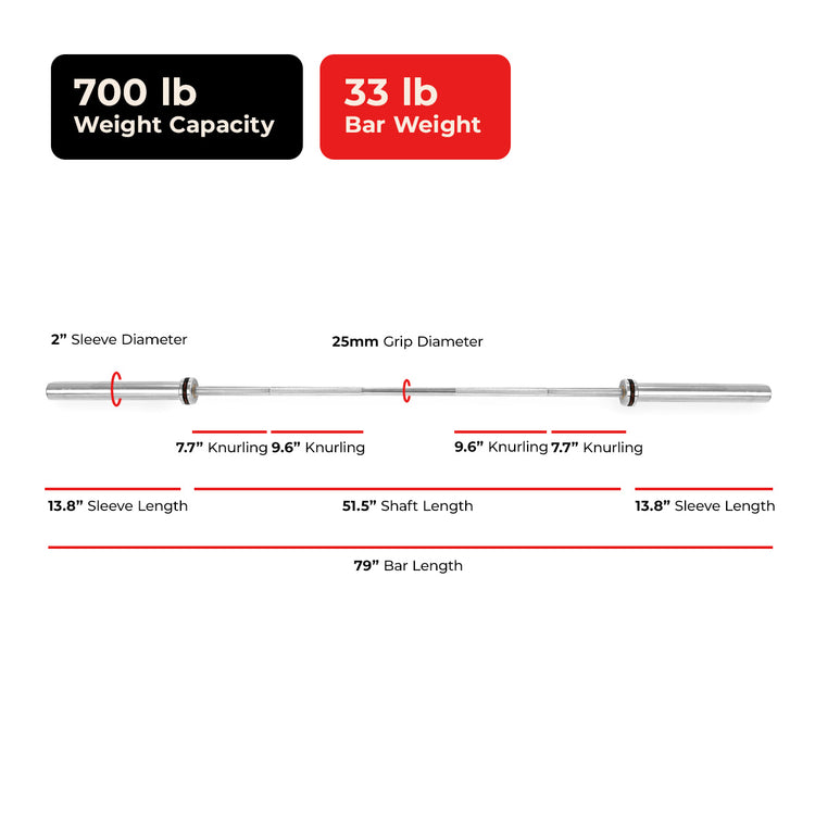79" (6.6 ft) Olympic Barbell Bar| Sunny Health & Fitness