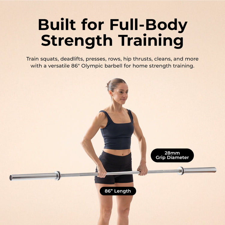 86" (7 ft) Olympic Barbell Bar - 28mm | Sunny Health & Fitness