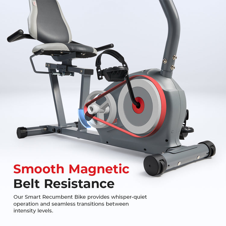 Essentials Magnetic Smart Recumbent Bike Sunny Health and Fitness