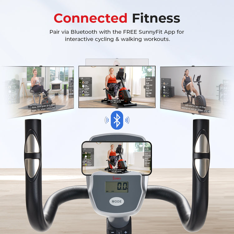 Essentials Series Magnetic Smart Recumbent Bike with Exclusive SunnyFit® App Enhanced Bluetooth Connectivity