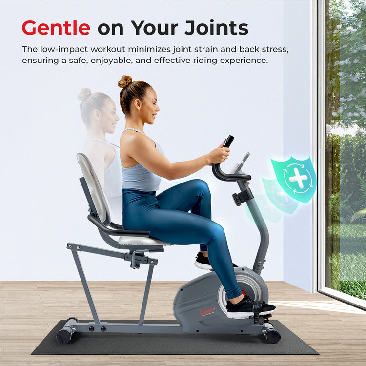 Essentials Series Magnetic Smart Recumbent Bike with Exclusive SunnyFit® App Enhanced Bluetooth Connectivity