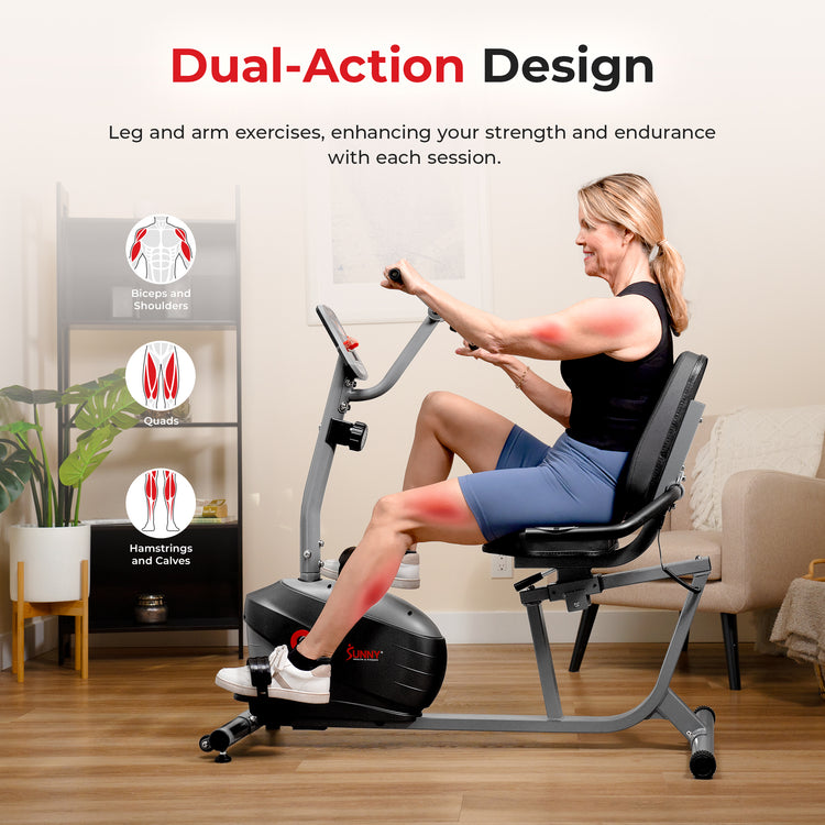 Magnetic Recumbent Sit Down Exercise Bike With Arm Workout Smart