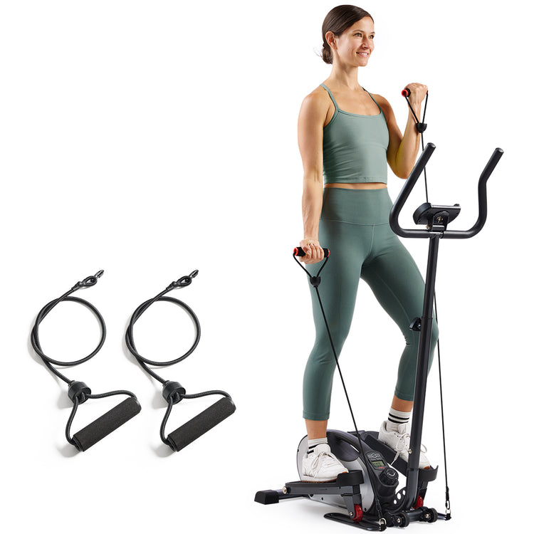 Compact Smart Magnetic Elliptical Trainer with Handlebar and Resistance Bands