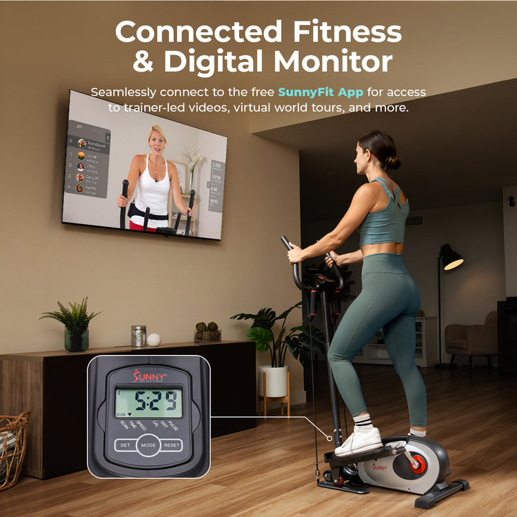 Compact Smart Magnetic Elliptical Trainer with Handlebar and Resistance Bands