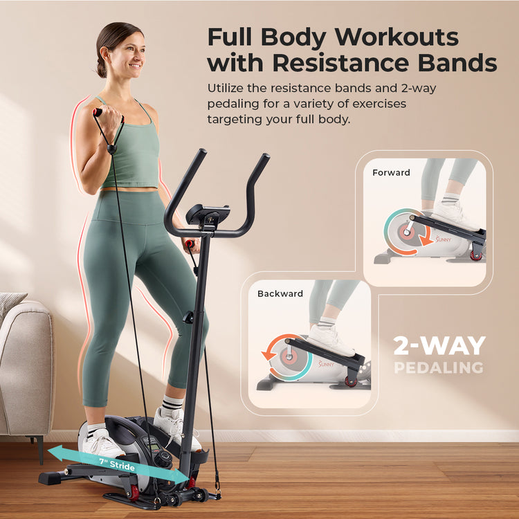 Compact Smart Magnetic Elliptical Trainer with Handlebar and Resistance Bands