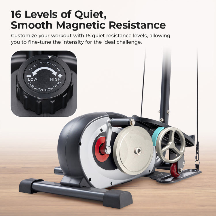 Compact Smart Magnetic Elliptical Trainer with Handlebar and Resistance Bands