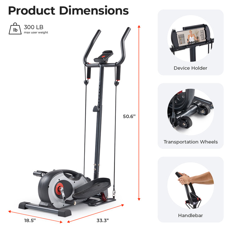 Compact Smart Magnetic Elliptical Trainer with Handlebar and Resistance Bands